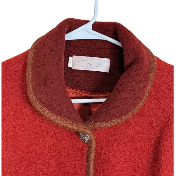 Wool Jacket Coat‎ Womens Red Brown Embroidered Sheep Countryside Scene Unique - Picture 6 of 8